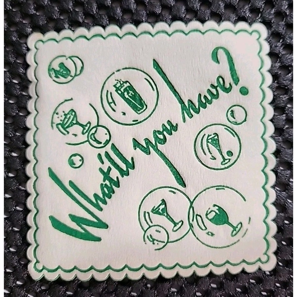 Vintage Royal Catch-All Paper Coasters Green White "What'll You Have?" Barware - Picture 4 of 13